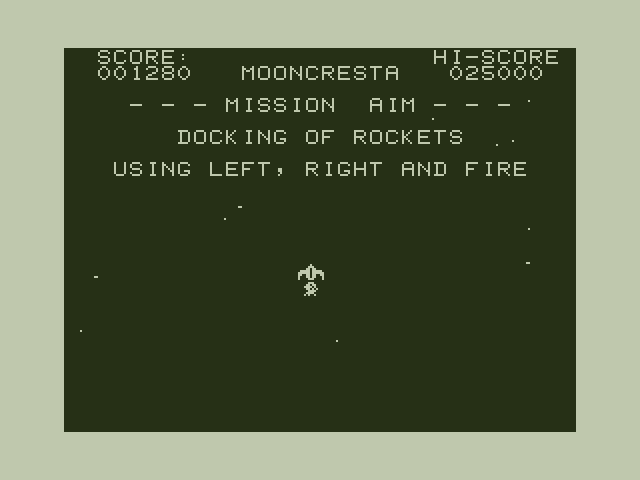 Moon Cresta Dragon 32/64 Screenshot: Time for docking of rockets...