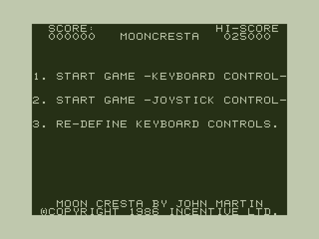 Moon Cresta Dragon 32/64 Screenshot: The main menu.