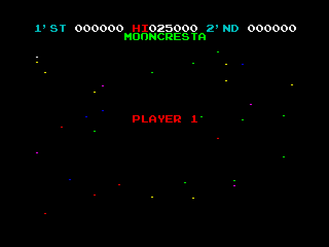 Moon Cresta ZX Spectrum Screenshot: Ready player 1?
