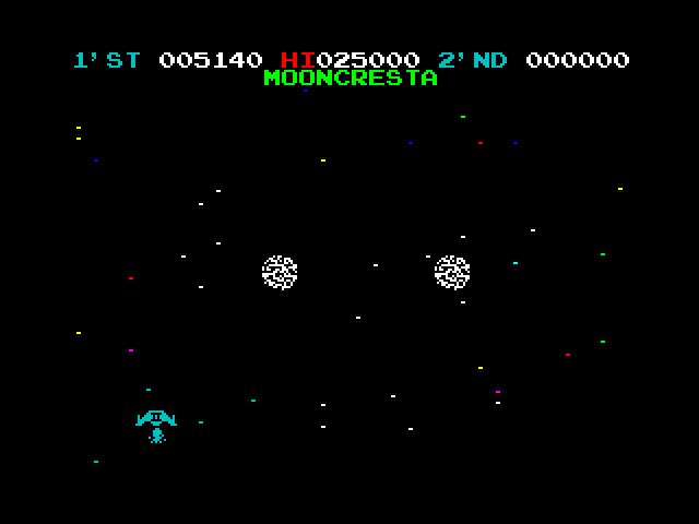 Moon Cresta ZX Spectrum Screenshot: Watch out for those incoming asteroids!