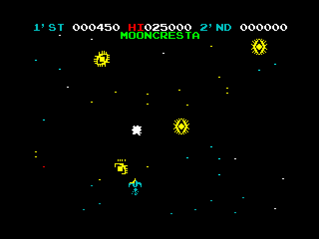 Moon Cresta ZX Spectrum Screenshot: Don't crash when enemies fly down low!