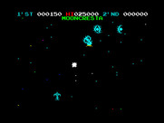 Moon Cresta for ZX Spectrum - Blasting the circling opponents...
