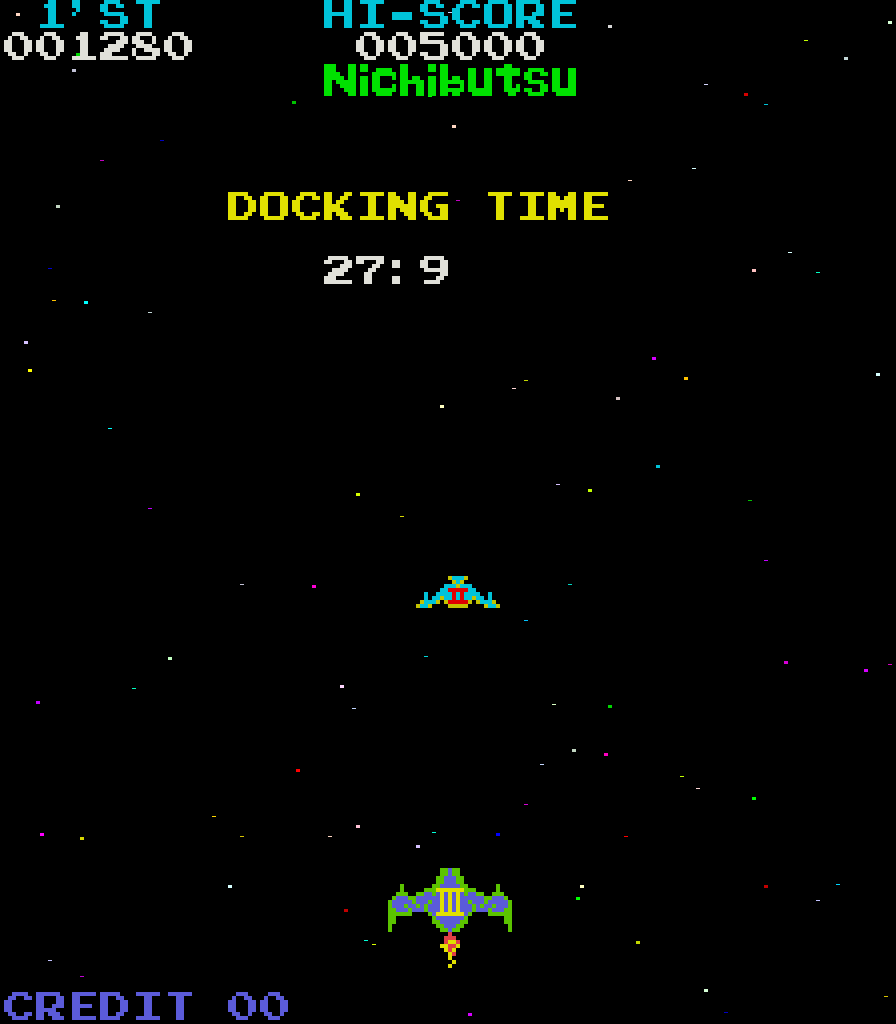 Moon Cresta Arcade Screenshot: Docking time...