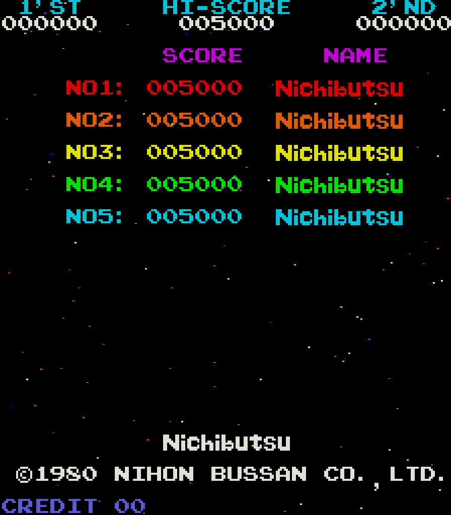 Moon Cresta Arcade Screenshot: High scores.
