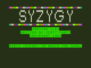Syzygy for Dragon 32/64 - Title screen (the game name flashes different colors).