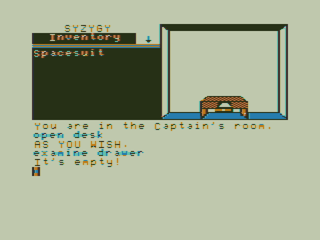 Syzygy TRS-80 Color Computer Screenshot: Hmm, nothing here...