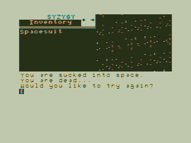 Syzygy TRS-80 Color Computer Screenshot: Oops, I shouldn't have pulled that lever...