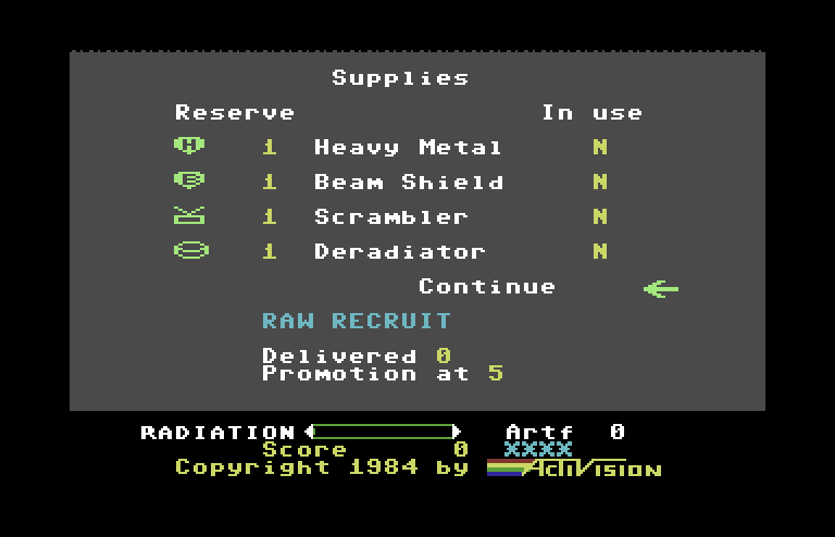 Pastfinder Commodore 64 Screenshot: Select a few supplies before you head out...
