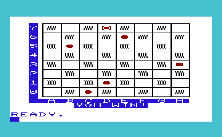 Kiddie Checkers Commodore VIC-20 Screenshot: Game over; I won this time!