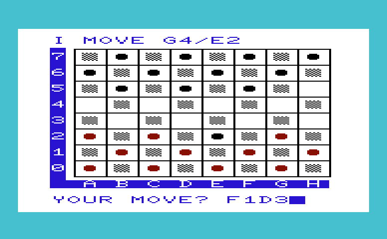 Kiddie Checkers Commodore VIC-20 Screenshot: Entering my move...