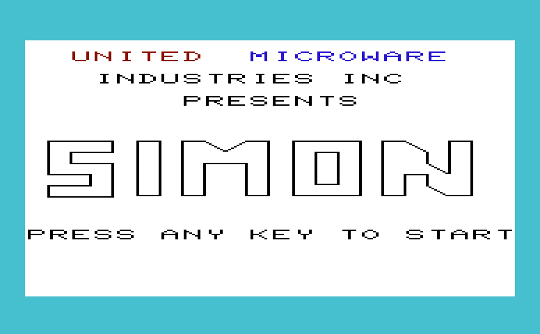 Simon Commodore VIC-20 Screenshot: Title screen.