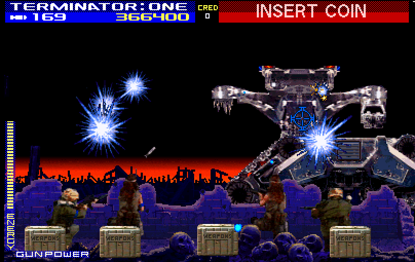Terminator 2: Judgment Day Arcade Screenshot: Fighting a very large opponent!