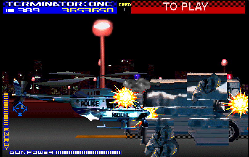 Terminator 2: Judgment Day Arcade Screenshot: Crash! The truck is destroyed...