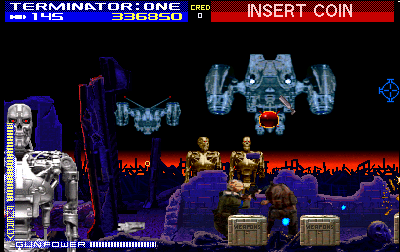Terminator 2: Judgment Day Arcade Screenshot: Numerous targets to shoot at here!