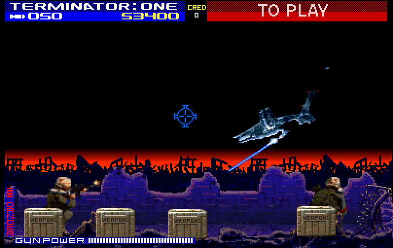 Terminator 2: Judgment Day Arcade Screenshot: You can blast those ships in the background...