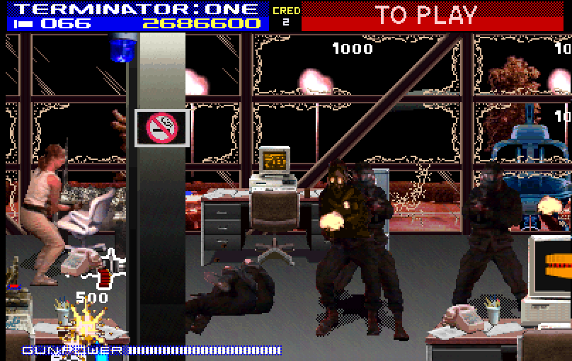 Terminator 2: Judgment Day Arcade Screenshot: Under attack!
