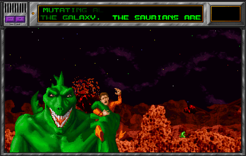 Strike Force Arcade Screenshot: Game introduction; it's a green, alien invader!