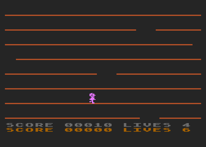 Jumping Jack Atari 8-bit Screenshot: Making my way up the platforms...