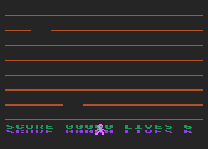 Jumping Jack Atari 8-bit Screenshot: Game start.