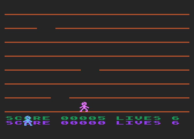 Jumping Jack Atari 8-bit Screenshot: Start of a two player game.