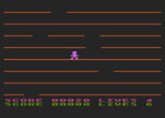 Jumping Jack for Atari 8-bit - Wait for a gap in the platforms to jump up to the next level...