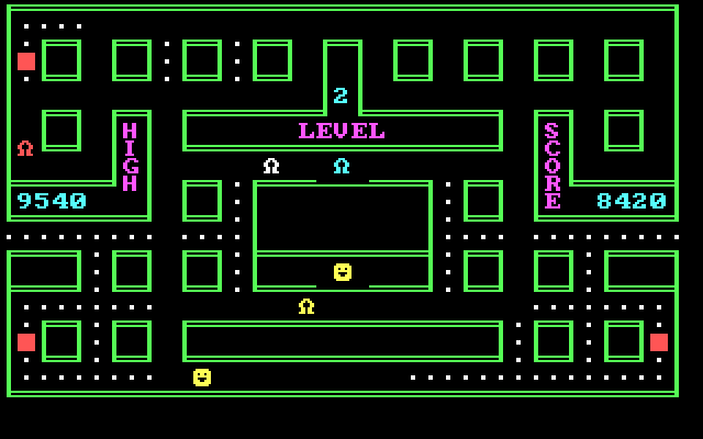 Chomps IBM PC/Compatibles Screenshot: Not many dots left...