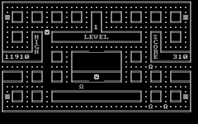 Chomps IBM PC/Compatibles Screenshot: This maze is a little more complex than the others...