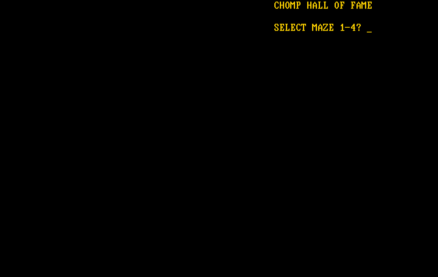 Chomps IBM PC/Compatibles Screenshot: Select a maze...