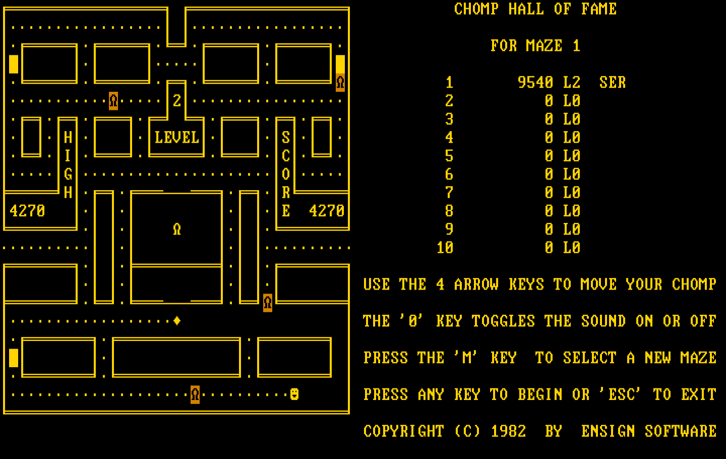 Chomps IBM PC/Compatibles Screenshot: You can chomp on opponents when they are displayed with inverse colors.