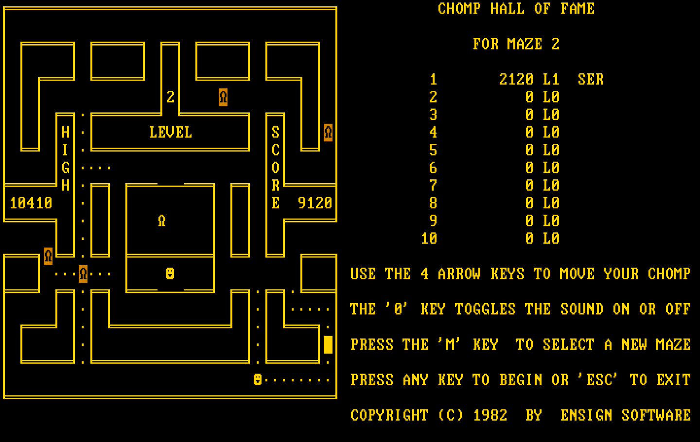 Chomps IBM PC/Compatibles Screenshot: Not many dots left!