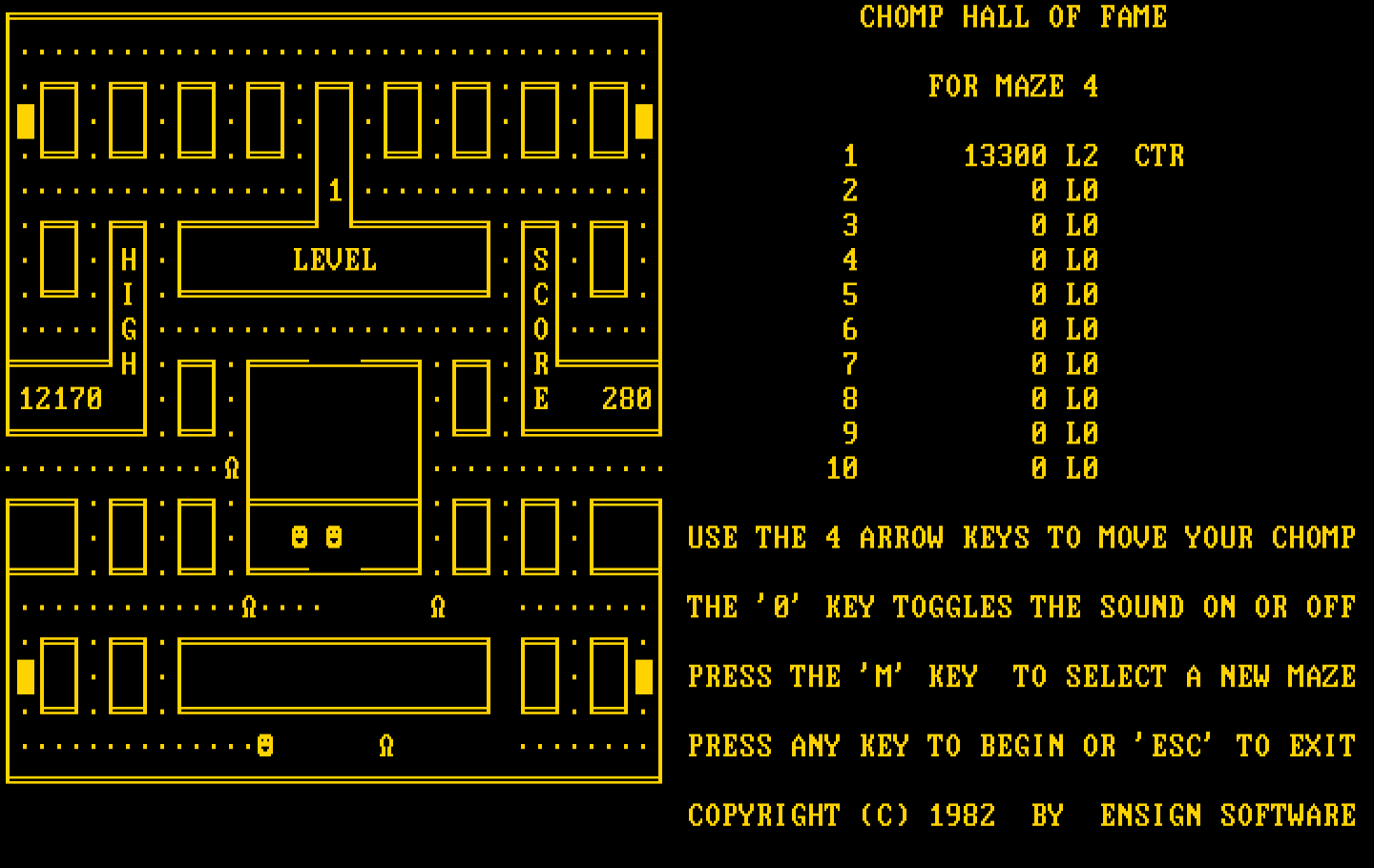 Chomps IBM PC/Compatibles Screenshot: Maze 4 is more complex than the others...