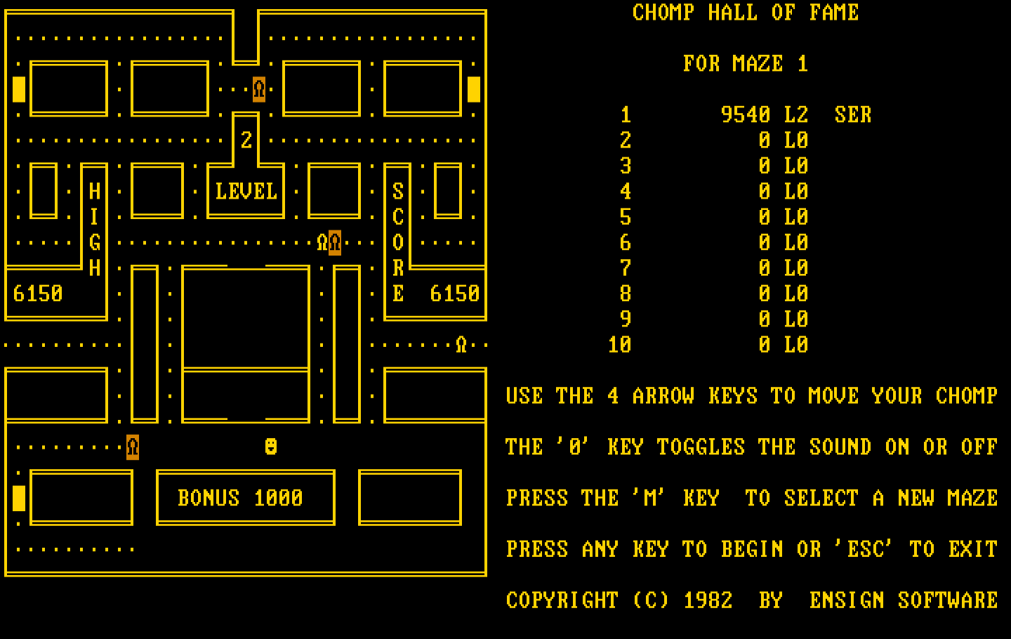 Chomps IBM PC/Compatibles Screenshot: Bonus, 1000 points!