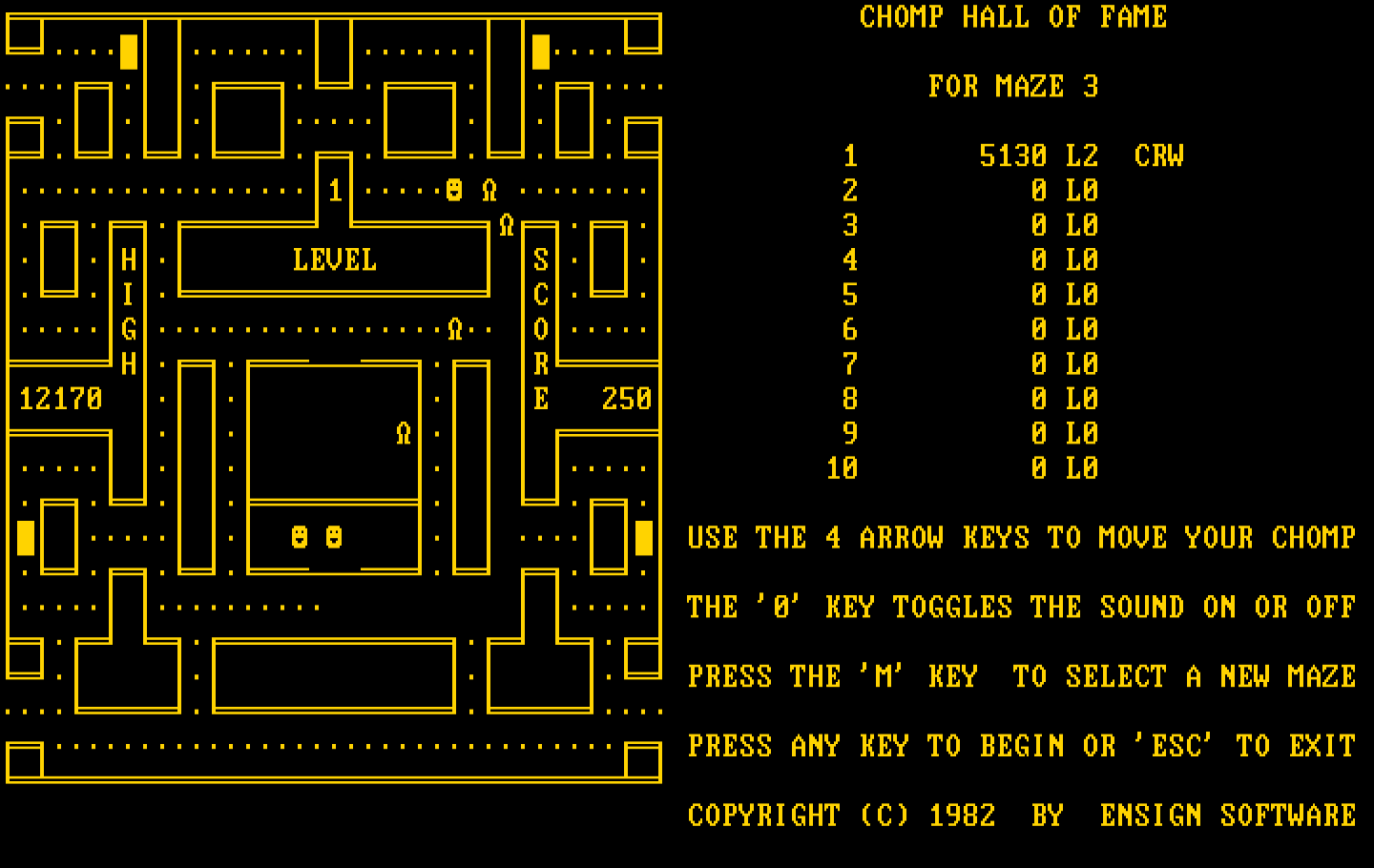 Chomps IBM PC/Compatibles Screenshot: Gameplay on maze 3.