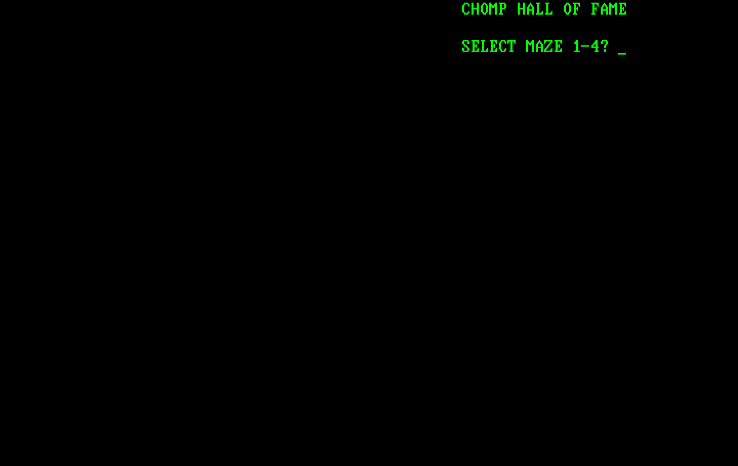 Chomps IBM PC/Compatibles Screenshot: Select a maze...