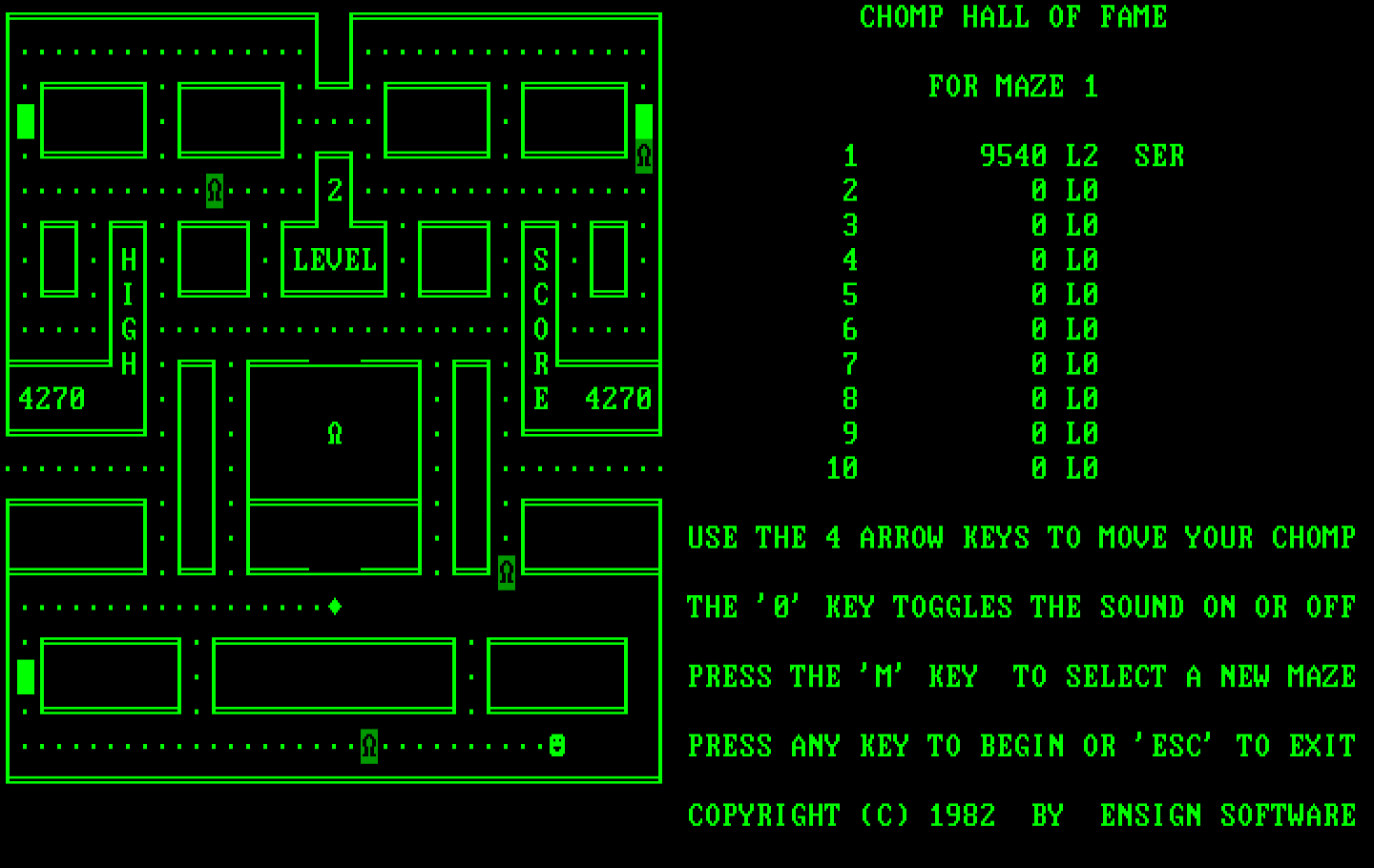 Chomps IBM PC/Compatibles Screenshot: You can chomp on opponents when they are displayed with inverse colors.