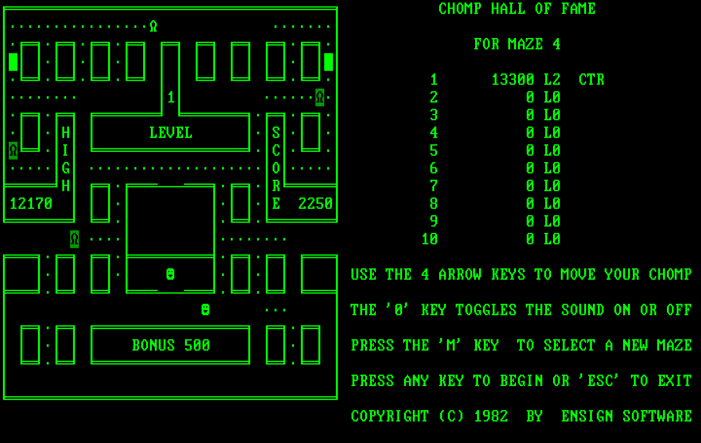 Chomps IBM PC/Compatibles Screenshot: Trying to clear all of the dots...