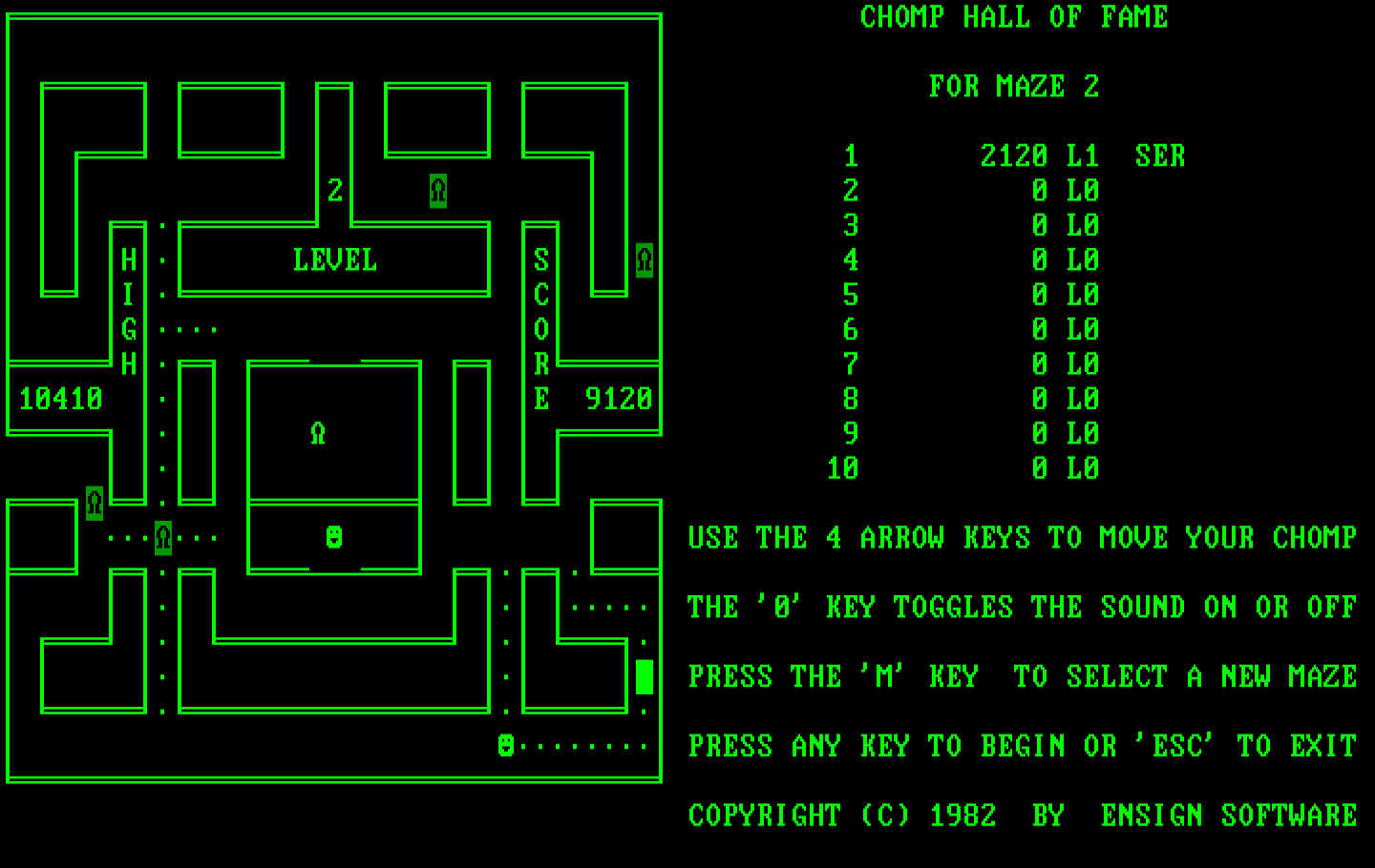 Chomps IBM PC/Compatibles Screenshot: Not many dots left!