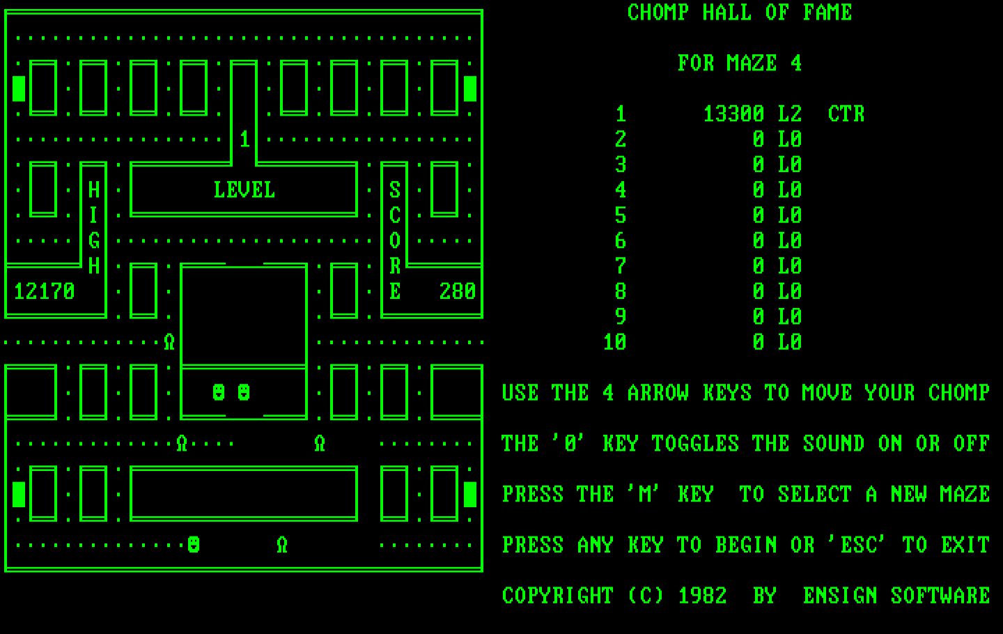 Chomps IBM PC/Compatibles Screenshot: Maze 4 is more complex than the others...