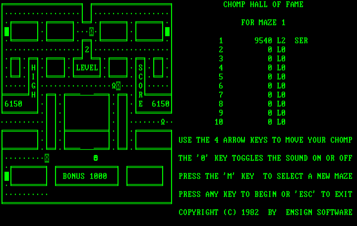 Chomps IBM PC/Compatibles Screenshot: Bonus, 1000 points!
