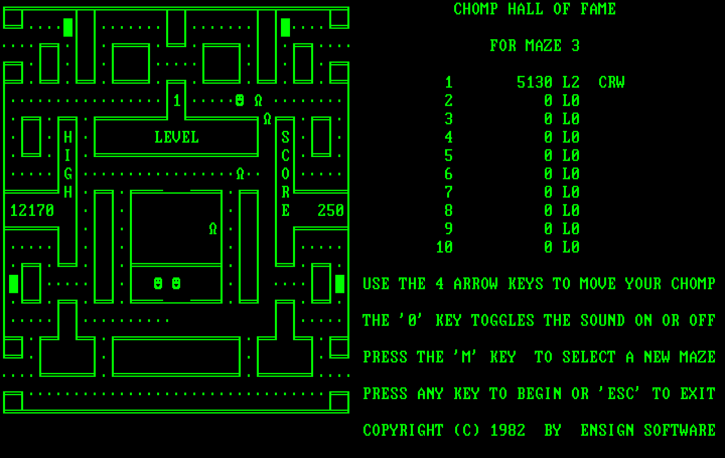 Chomps IBM PC/Compatibles Screenshot: Gameplay on maze 3.