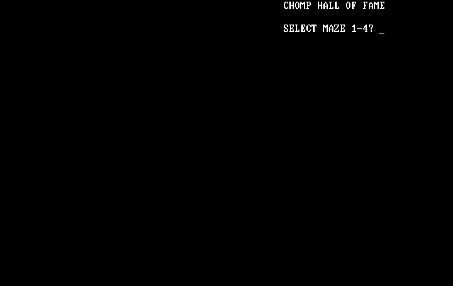 Chomps IBM PC/Compatibles Screenshot: Select a maze...