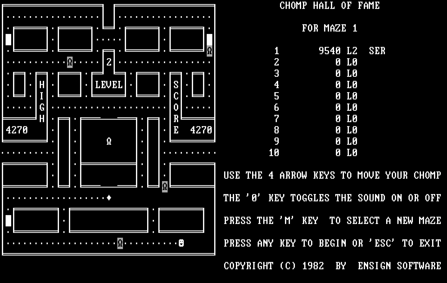 Chomps IBM PC/Compatibles Screenshot: You can chomp on opponents when they are displayed with inverse colors.