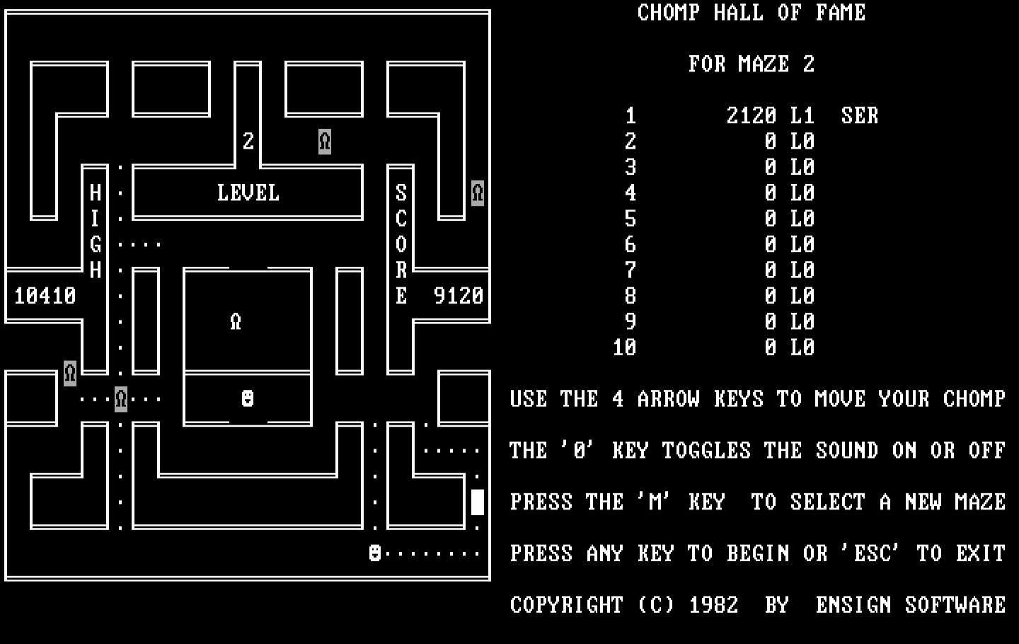 Chomps IBM PC/Compatibles Screenshot: Not many dots left!