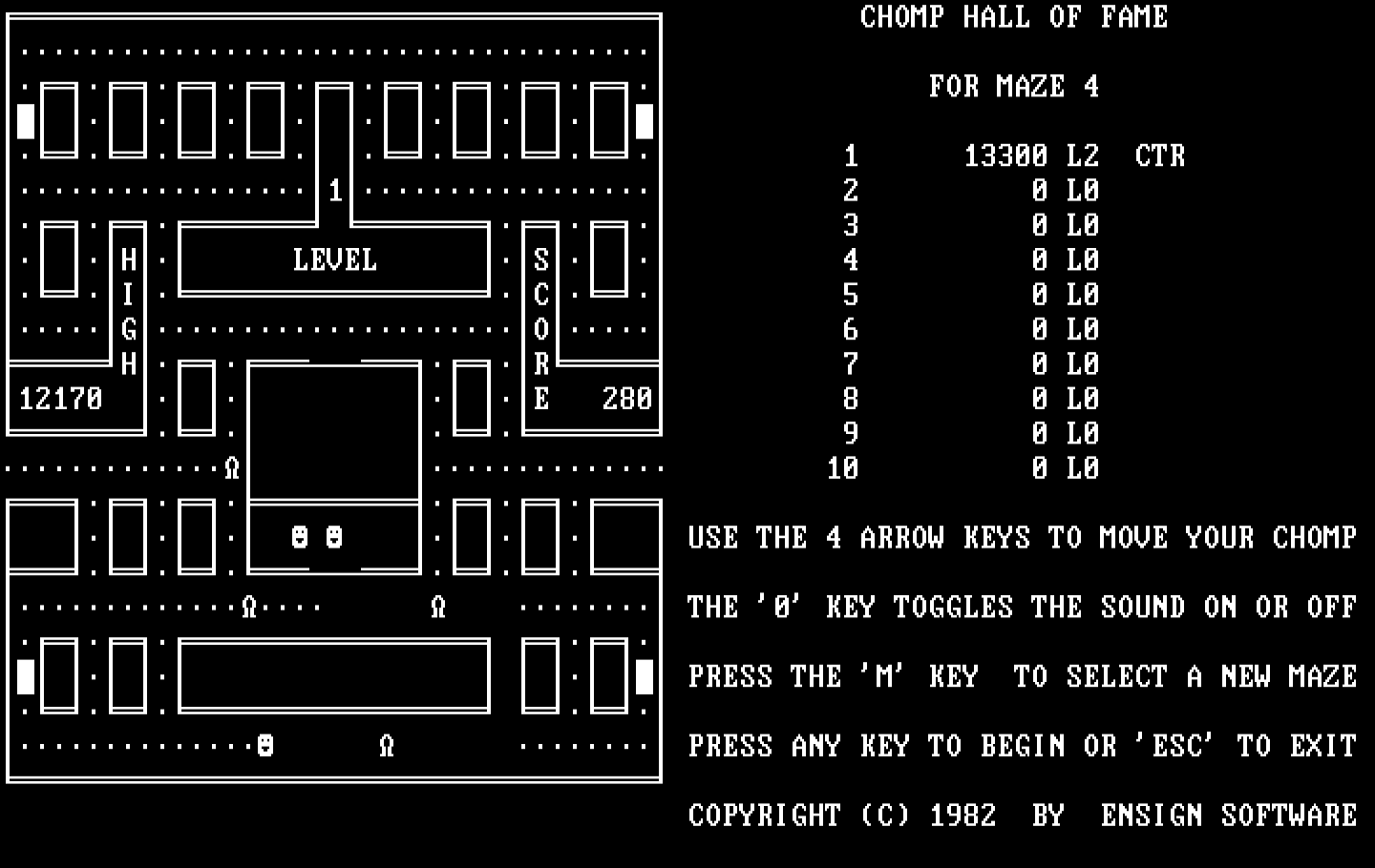 Chomps IBM PC/Compatibles Screenshot: Maze 4 is more complex than the others...