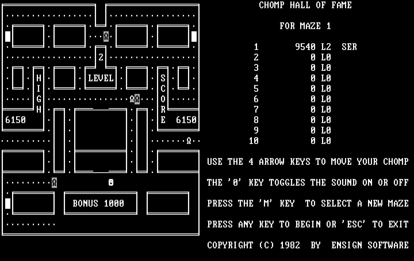 Chomps IBM PC/Compatibles Screenshot: Bonus, 1000 points!