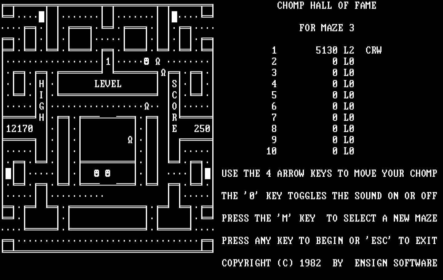 Chomps IBM PC/Compatibles Screenshot: Gameplay on maze 3.