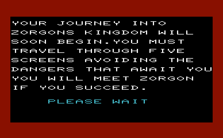 Zorgon's Kingdom Commodore VIC-20 Screenshot: Loading screen.