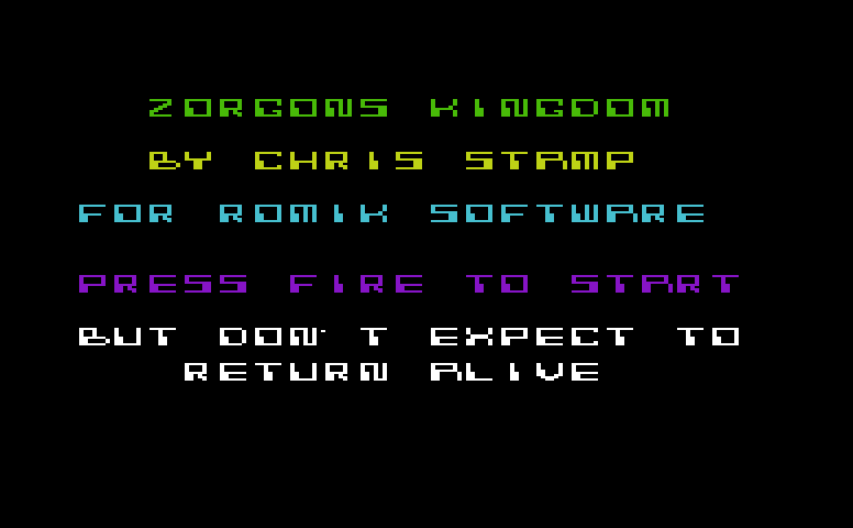 Zorgon's Kingdom Commodore VIC-20 Screenshot: Title screen.