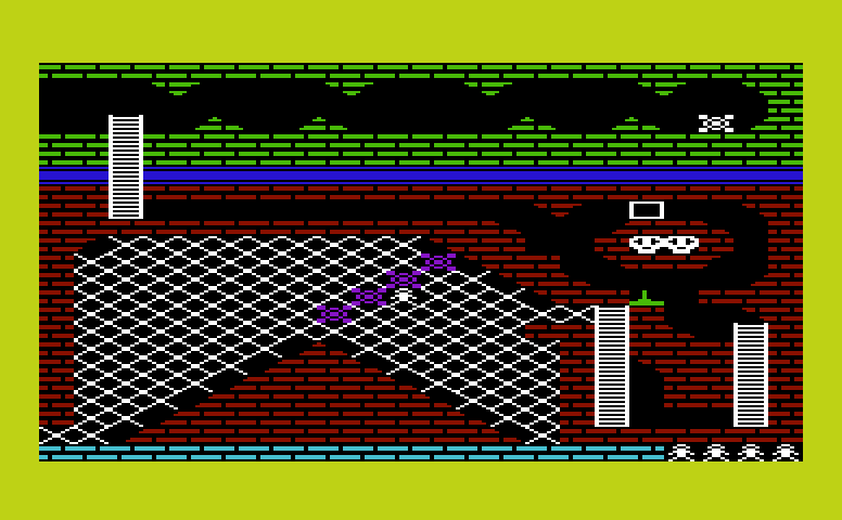 Zorgon's Kingdom Commodore VIC-20 Screenshot: Don't get caught when crossing the web!