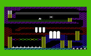 Zorgon's Kingdom for Commodore VIC-20 - Avoid the electro-bombs when running along the wires.